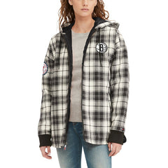 Brooklyn Nets Tommy Jeans Women's Molly Flannel Full-Zip Hoodie Black/Cream outlet