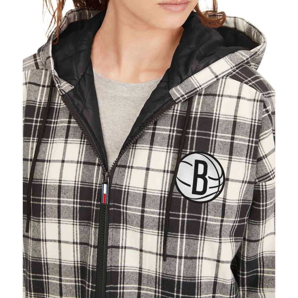 Brooklyn Nets Tommy Jeans Women's Molly Flannel Full-Zip Hoodie Black/Cream outlet