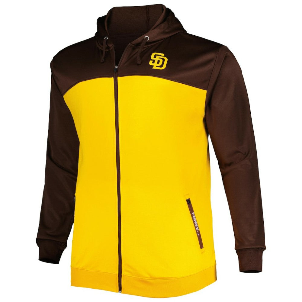 San Diego Padres Big & Tall Yoke Full-Zip Hoodie - Brown/Gold Hoodies