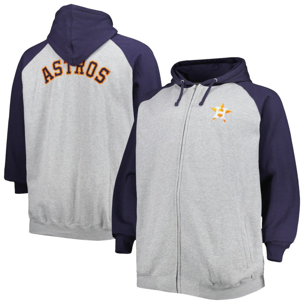 Houston Astros Big & Tall Raglan Full-Zip Hoodie - Heathered Gray/Navy Hoodies