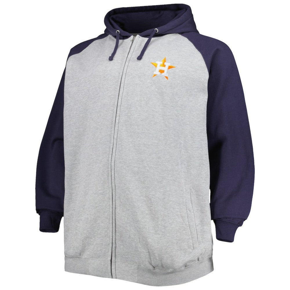 Houston Astros Big & Tall Raglan Full-Zip Hoodie - Heathered Gray/Navy Hoodies