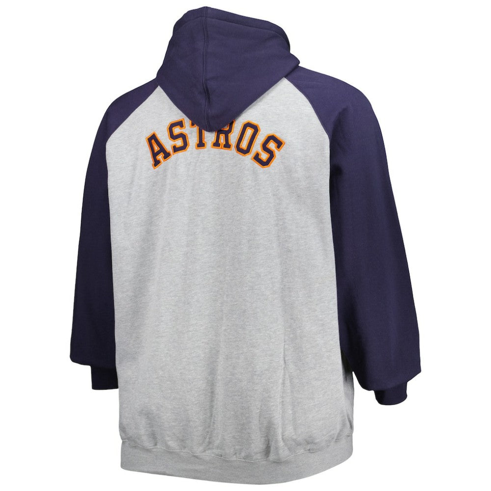 Houston Astros Big & Tall Raglan Full-Zip Hoodie - Heathered Gray/Navy Hoodies