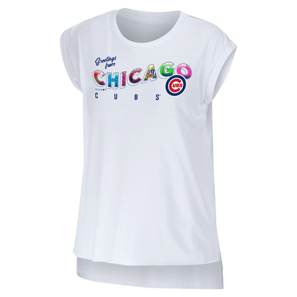 Chicago Cubs WEAR by Erin Andrews Women's Greetings From T-Shirt - White T-shirts