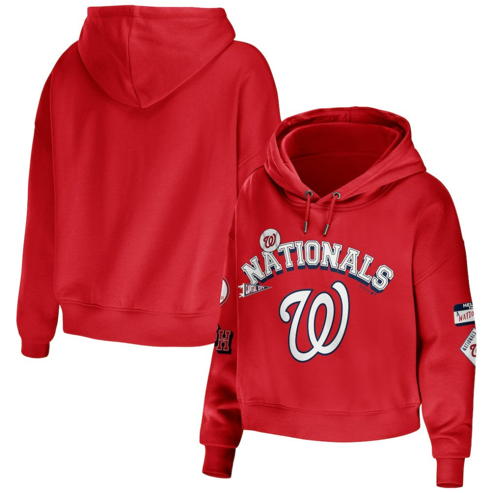 Washington Nationals WEAR by Erin Andrews Women's Modest Patches Cropped Pullover Hoodie - Red Hoodies