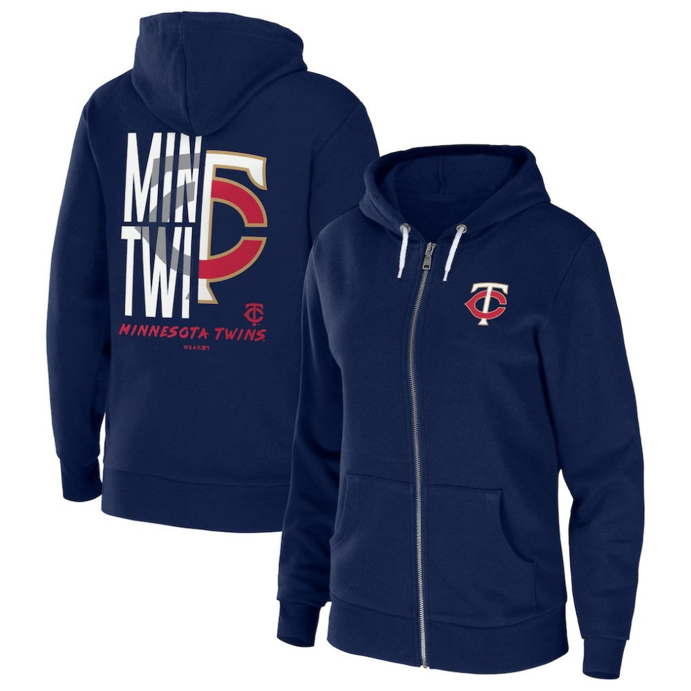 Minnesota Twins WEAR by Erin Andrews Women's Sponge Fleece Full-Zip Hoodie - Navy Hoodies