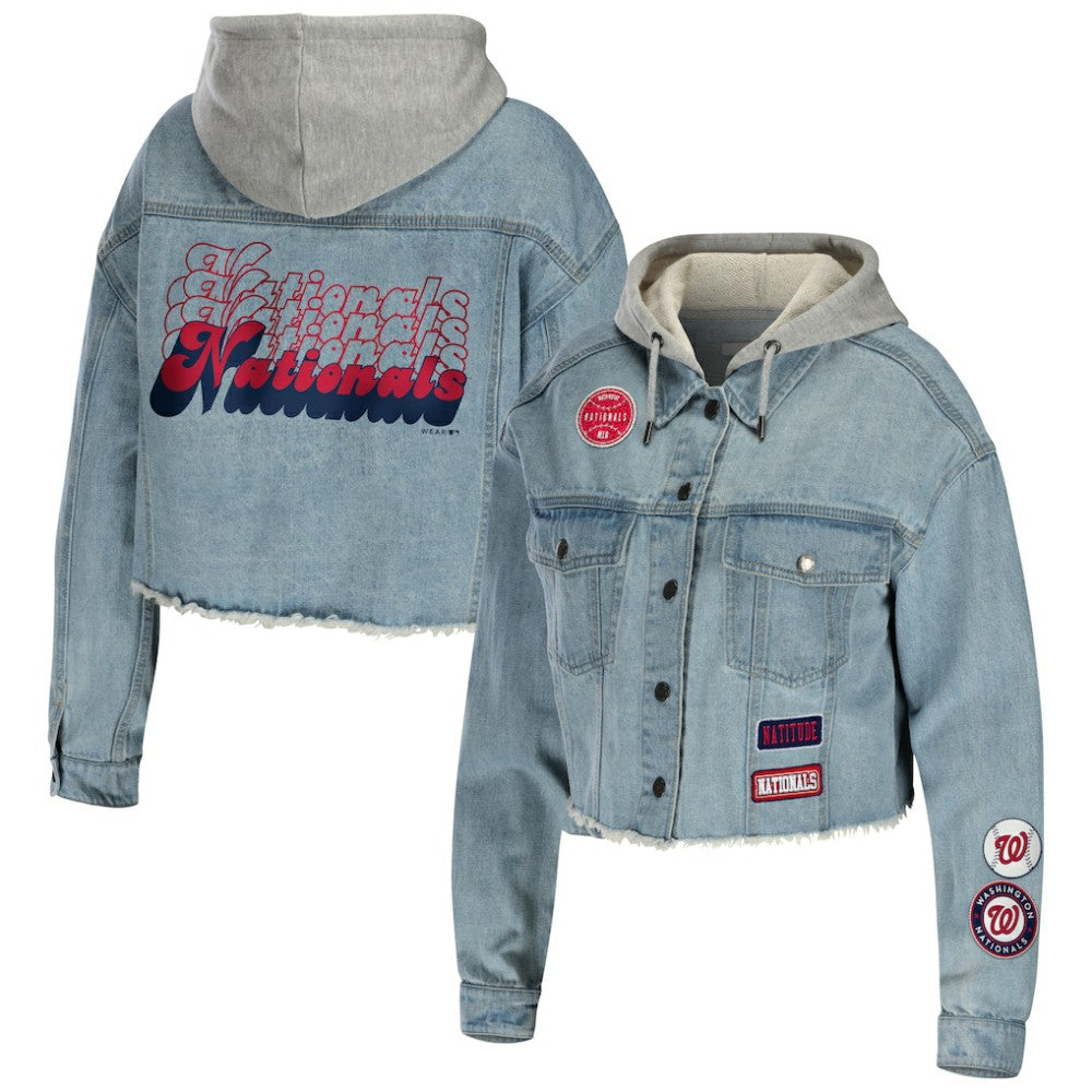 Washington Nationals WEAR by Erin Andrews Women's Hooded Button-Up Denim Jacket Jackets