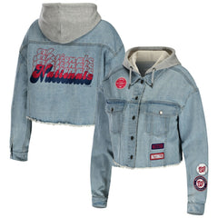Washington Nationals WEAR by Erin Andrews Women's Hooded Button-Up Denim Jacket Jackets