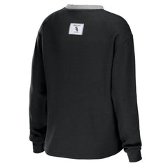 Chicago White Sox WEAR by Erin Andrews Women's Waffle Henley Long Sleeve T-Shirt - Black T-shirts