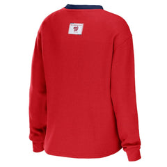 Washington Nationals WEAR by Erin Andrews Women's Waffle Henley Long Sleeve T-Shirt - Red T-shirts