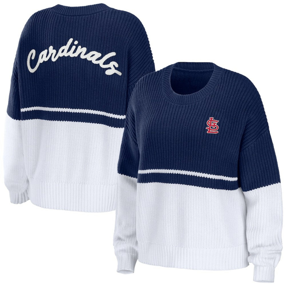 St. Louis Cardinals WEAR by Erin Andrews Women's Chunky Pullover Sweatshirt - Navy/White Pullover