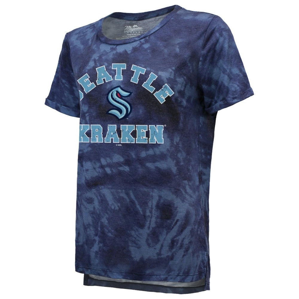 Seattle Kraken Majestic Threads Women's Boyfriend Tie-Dye T-Shirt - Deep Sea Blue | US 4837502