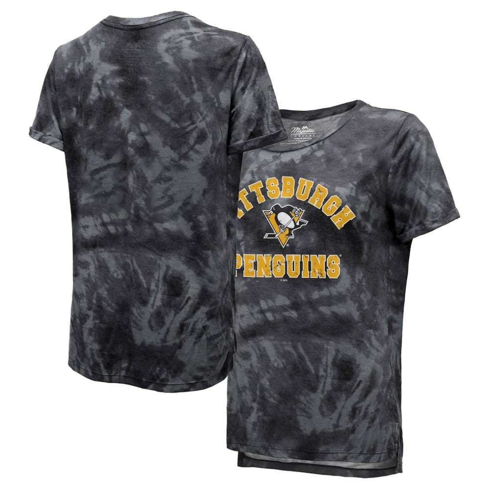 Pittsburgh Penguins Majestic Threads Women's Boyfriend Tie-Dye Tri-Blend T-Shirt - Black | US 4837504