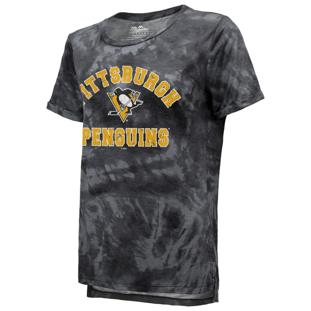 Pittsburgh Penguins Majestic Threads Women's Boyfriend Tie-Dye Tri-Blend T-Shirt - Black | US 4837504