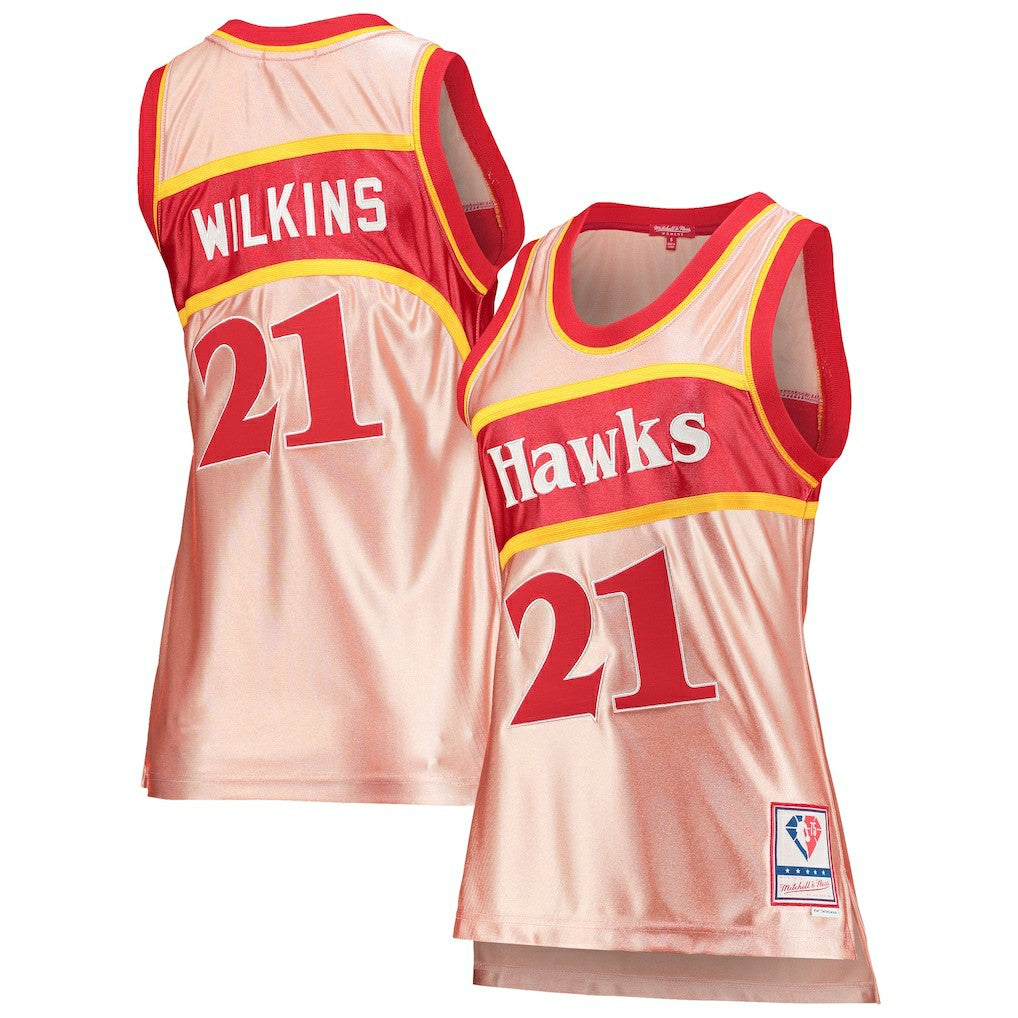 Dominique Wilkins Atlanta Hawks Women's 75th Anniversary Rose Gold 1986 Swingman Jersey Pink - Mitchell & Ness outlet