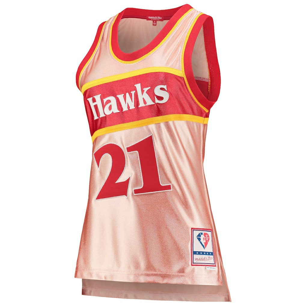 Dominique Wilkins Atlanta Hawks Women's 75th Anniversary Rose Gold 1986 Swingman Jersey Pink - Mitchell & Ness outlet