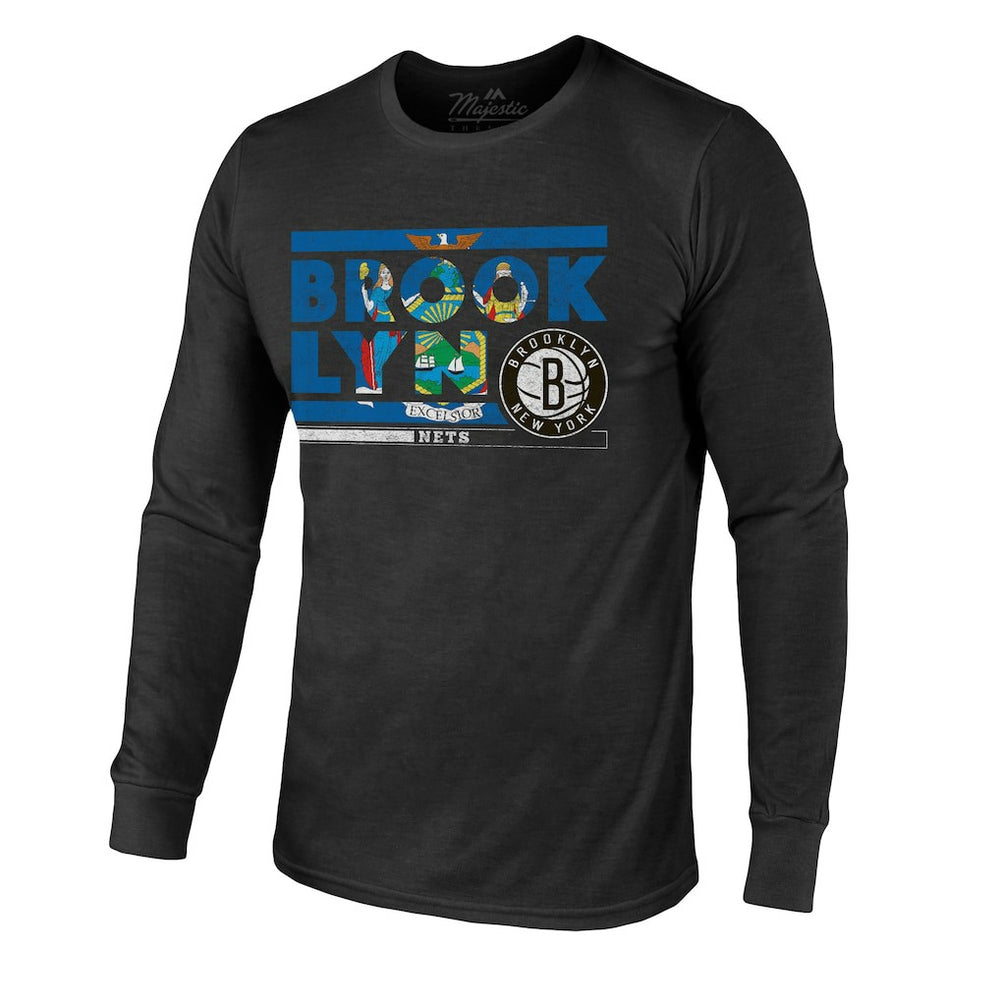 Brooklyn Nets Majestic Threads City and State Tri-Blend Long Sleeve T-Shirt Black