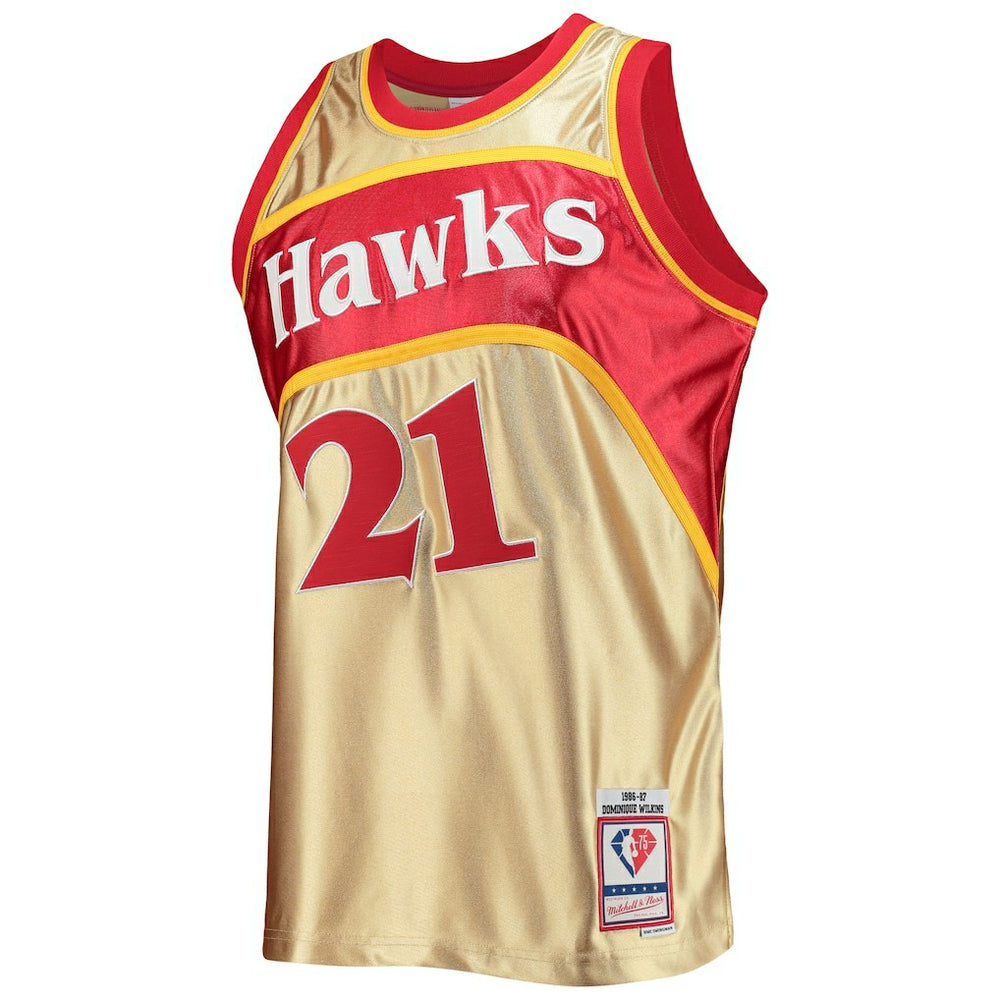 Dominique Wilkins Atlanta Hawks 75th Anniversary 1986/87 Hardwood Classics Swingman Jersey Gold - Mitchell & Ness