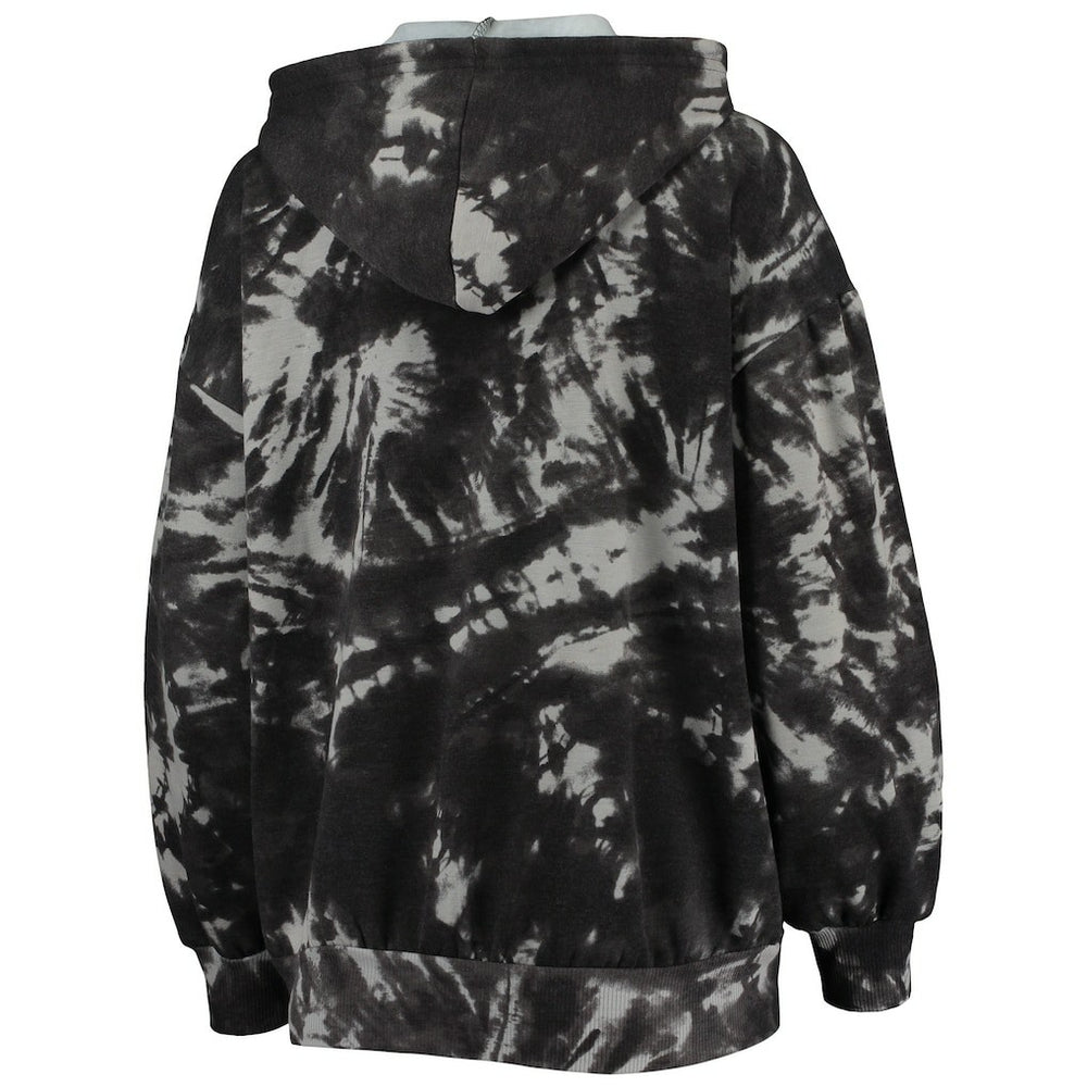 Philadelphia 76ers Majestic Threads Women's Burble Tie-Dye Tri-Blend Pullover Hoodie Black