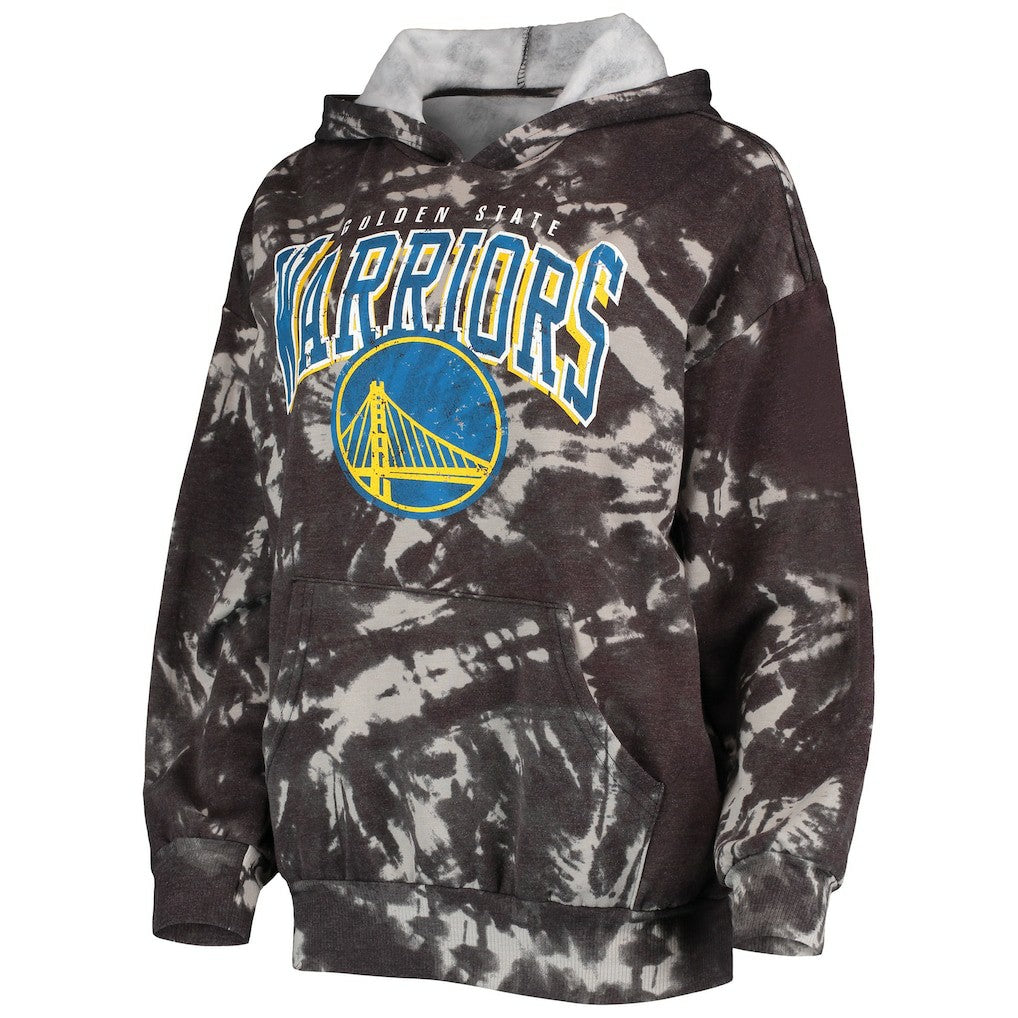Golden State Warriors Majestic Threads Women's Burble Tie-Dye Tri-Blend Pullover Hoodie Black