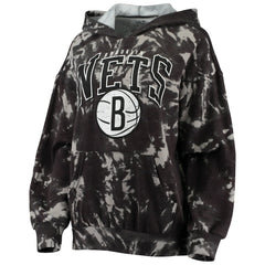 Brooklyn Nets Majestic Threads Women's Burble Tie-Dye Tri-Blend Pullover Hoodie Black