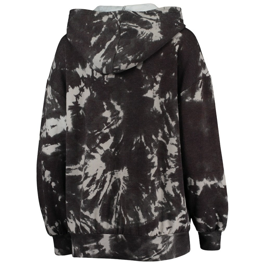 Brooklyn Nets Majestic Threads Women's Burble Tie-Dye Tri-Blend Pullover Hoodie Black