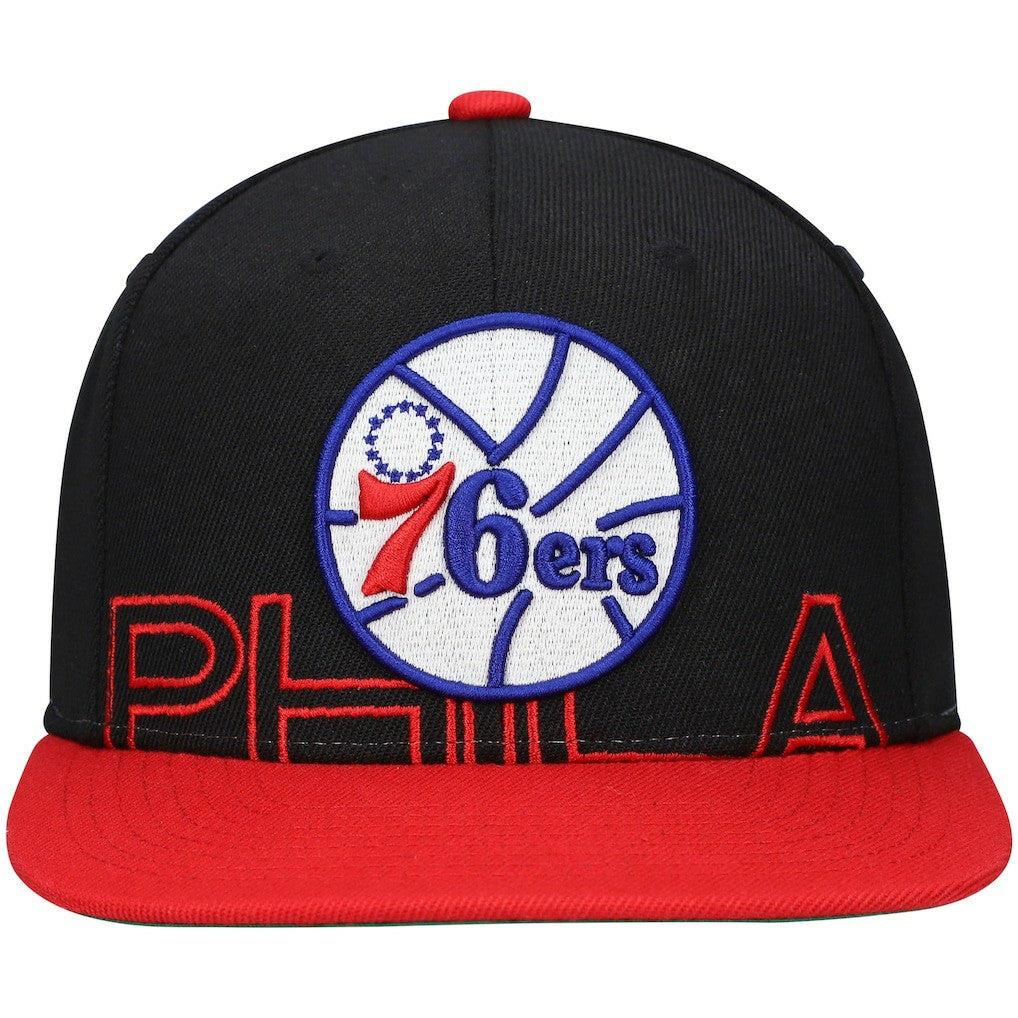 Philadelphia 76ers Hardwood Classics Low Big Face Snapback Hat Black/Red - Mitchell & Ness