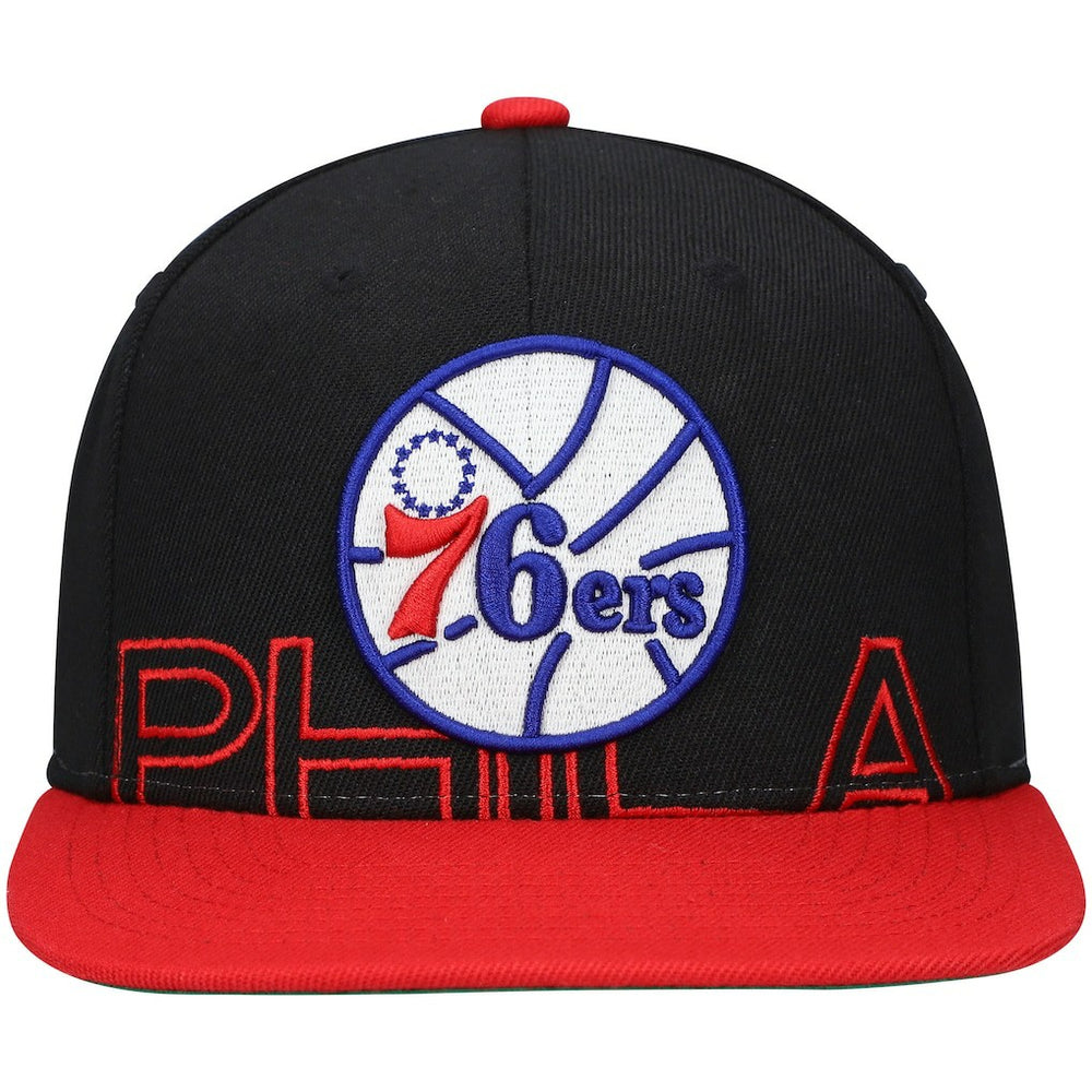 Philadelphia 76ers Hardwood Classics Low Big Face Snapback Hat Black/Red - Mitchell & Ness