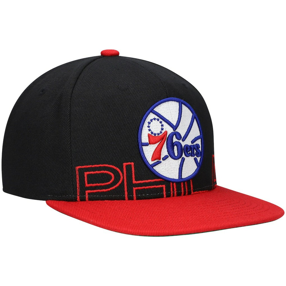 Philadelphia 76ers Hardwood Classics Low Big Face Snapback Hat Black/Red - Mitchell & Ness
