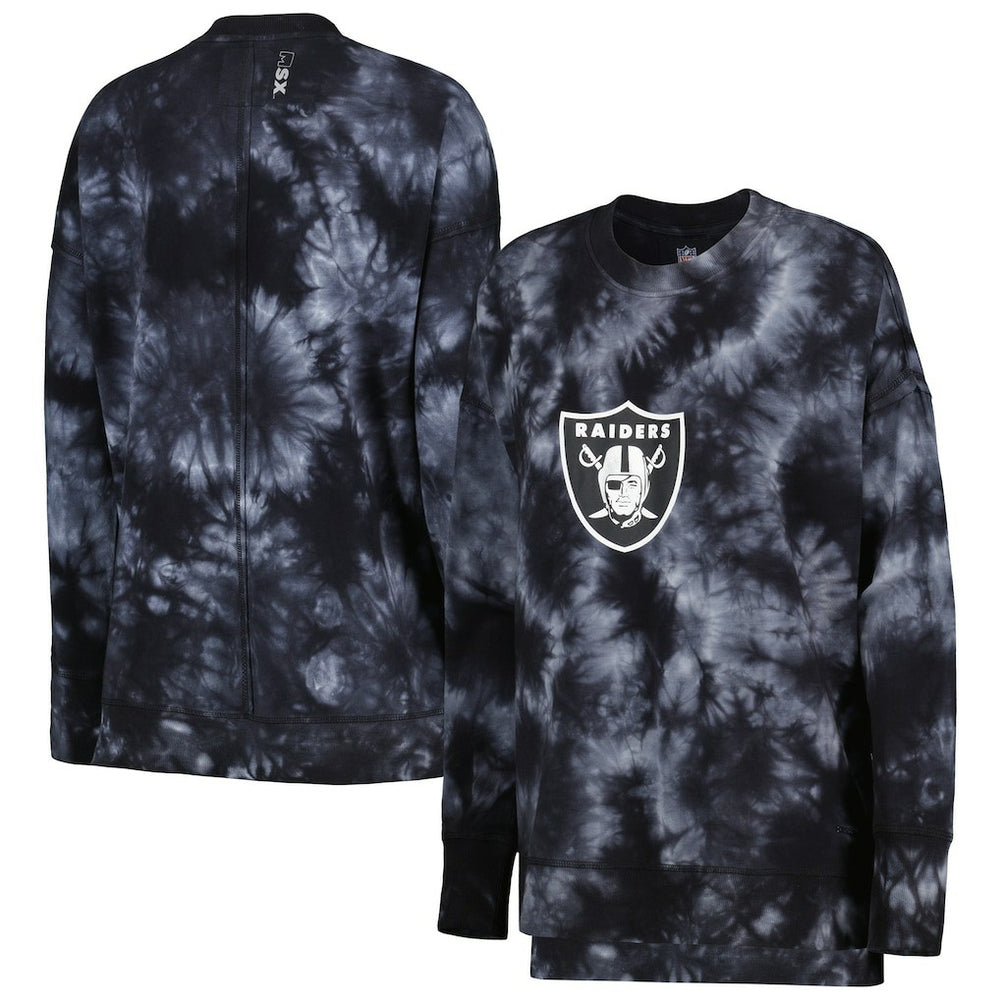 Las Vegas Raiders MSX by Michael Strahan Women's Bailey Tie-Dye Pullover Sweatshirt - Black Pullover