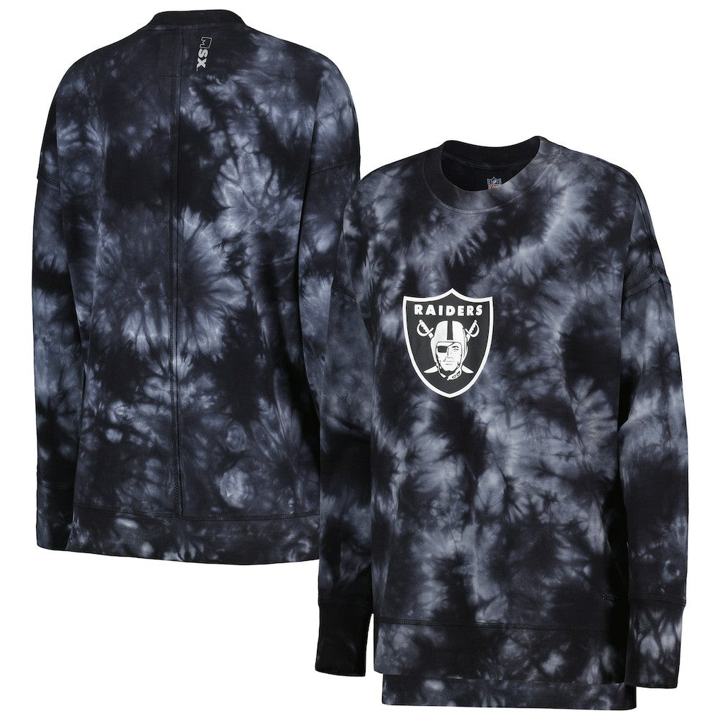 Las Vegas Raiders MSX by Michael Strahan Women's Bailey Tie-Dye Pullover Sweatshirt - Black Pullover