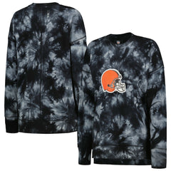Cleveland Browns MSX by Michael Strahan Women's Bailey Tie-Dye Tri-Blend Pullover Sweatshirt - Black Pullover