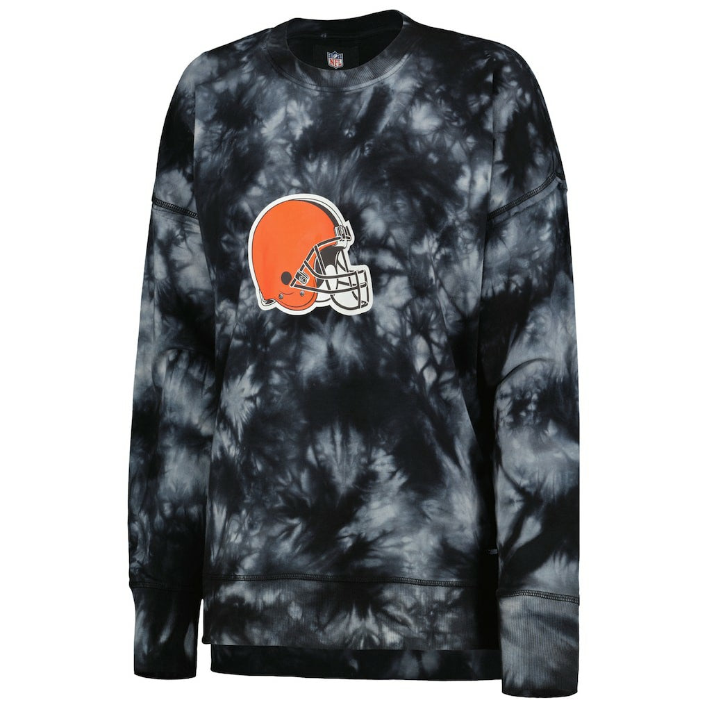 Cleveland Browns MSX by Michael Strahan Women's Bailey Tie-Dye Tri-Blend Pullover Sweatshirt - Black Pullover