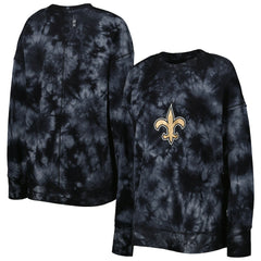 New Orleans Saints MSX by Michael Strahan Women's Bailey Tie-Dye Tri-Blend Pullover Sweatshirt - Black Pullover