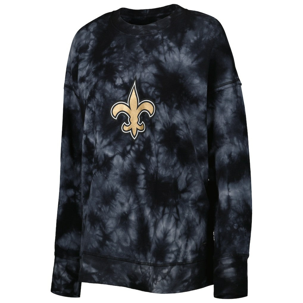 New Orleans Saints MSX by Michael Strahan Women's Bailey Tie-Dye Tri-Blend Pullover Sweatshirt - Black Pullover