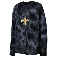 New Orleans Saints MSX by Michael Strahan Women's Bailey Tie-Dye Tri-Blend Pullover Sweatshirt - Black Pullover