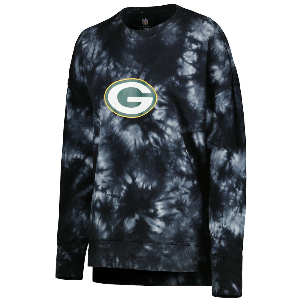 Green Bay Packers MSX by Michael Strahan Women's Bailey Tie-Dye Tri-Blend Pullover Sweatshirt - Black Pullover