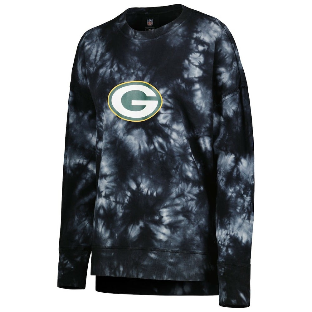 Green Bay Packers MSX by Michael Strahan Women's Bailey Tie-Dye Tri-Blend Pullover Sweatshirt - Black Pullover