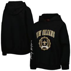 New Orleans Saints Tommy Hilfiger Women's Becca Drop Shoulder Pullover Hoodie - Black Hoodies