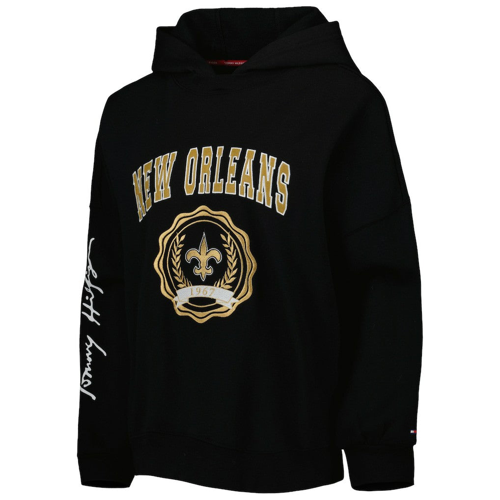 New Orleans Saints Tommy Hilfiger Women's Becca Drop Shoulder Pullover Hoodie - Black Hoodies