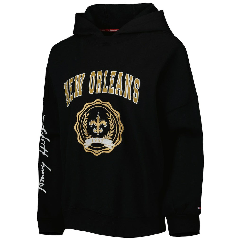 New Orleans Saints Tommy Hilfiger Women's Becca Drop Shoulder Pullover Hoodie - Black Hoodies