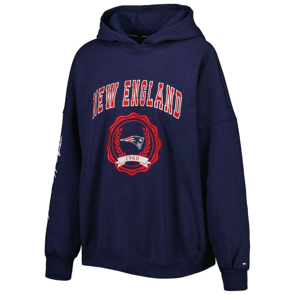 New England Patriots Tommy Hilfiger Women's Becca Drop Shoulder Pullover Hoodie - Navy Hoodies