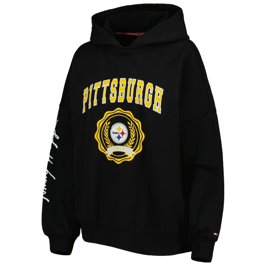 Pittsburgh Steelers Tommy Hilfiger Women's Becca Drop Shoulder Pullover Hoodie - Black Hoodies