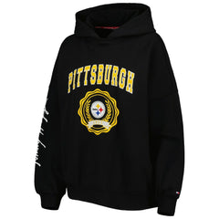 Pittsburgh Steelers Tommy Hilfiger Women's Becca Drop Shoulder Pullover Hoodie - Black Hoodies