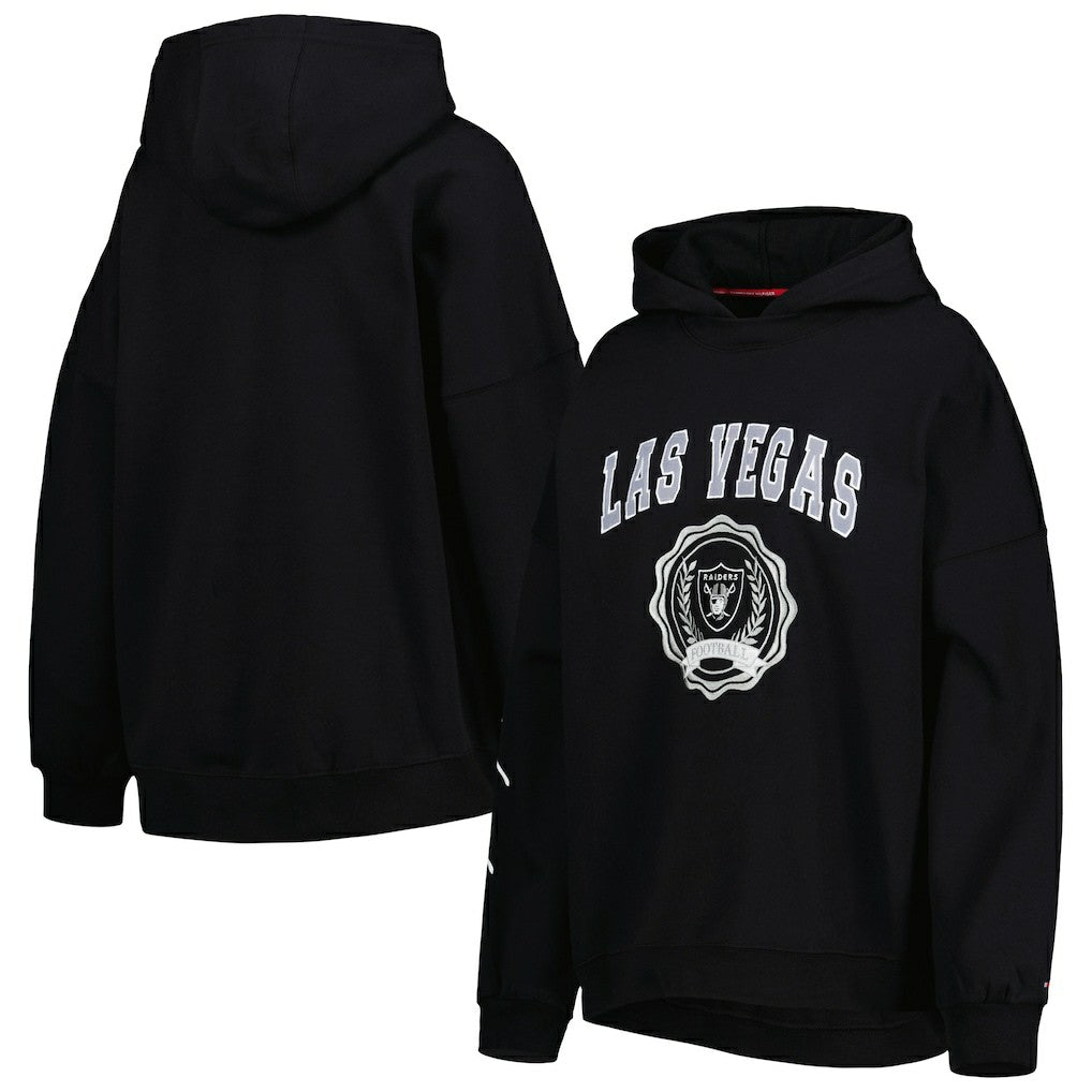Las Vegas Raiders Tommy Hilfiger Women's Becca Drop Shoulder Pullover Hoodie - Black Hoodies