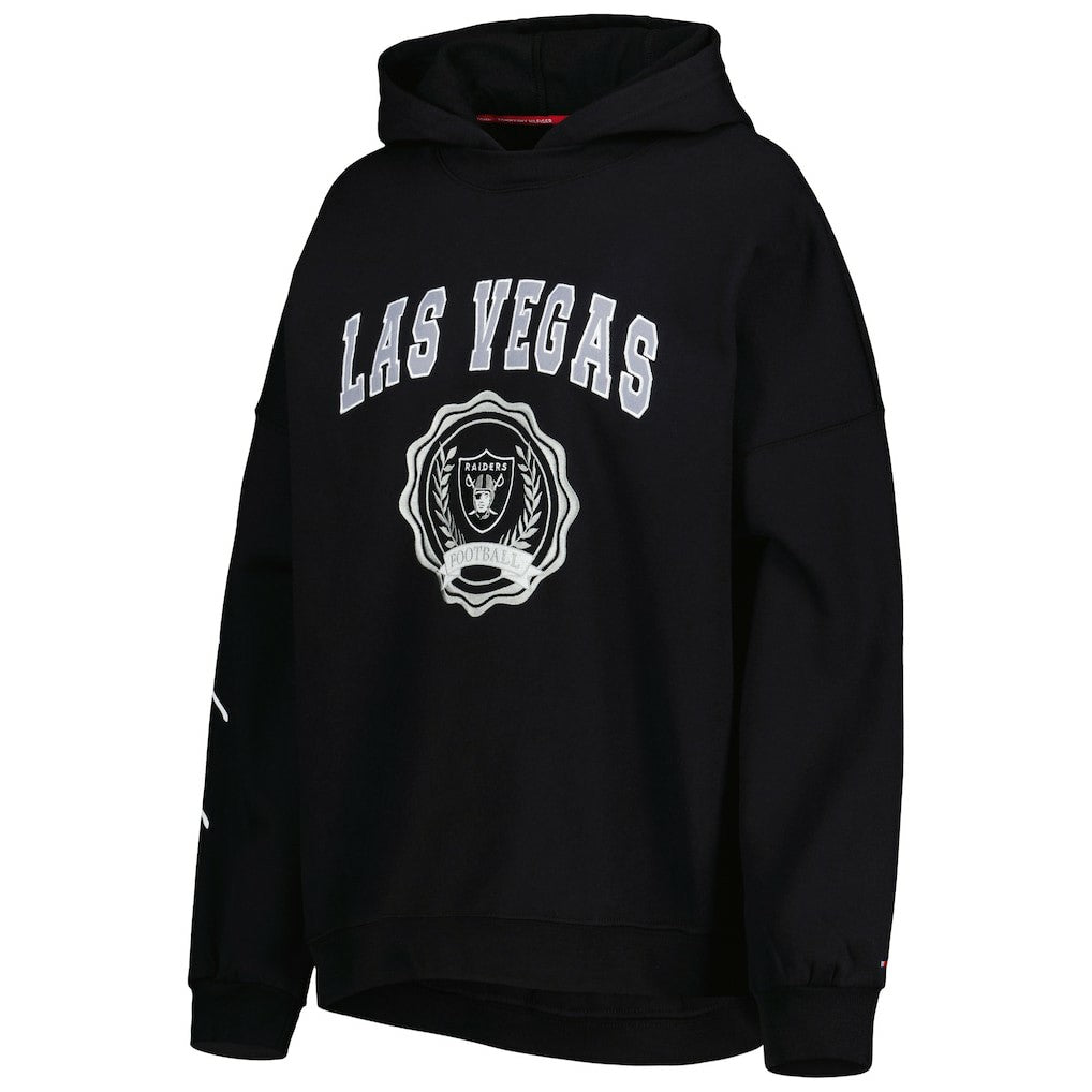 Las Vegas Raiders Tommy Hilfiger Women's Becca Drop Shoulder Pullover Hoodie - Black Hoodies