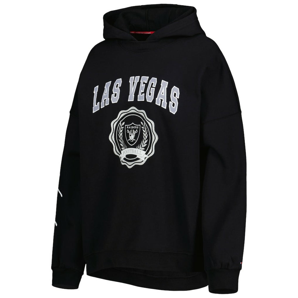 Las Vegas Raiders Tommy Hilfiger Women's Becca Drop Shoulder Pullover Hoodie - Black Hoodies