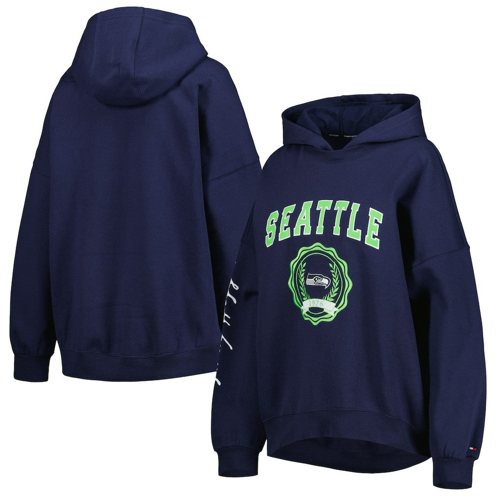 Seattle Seahawks Tommy Hilfiger Women's Becca Drop Shoulder Pullover Hoodie - College Navy Hoodies