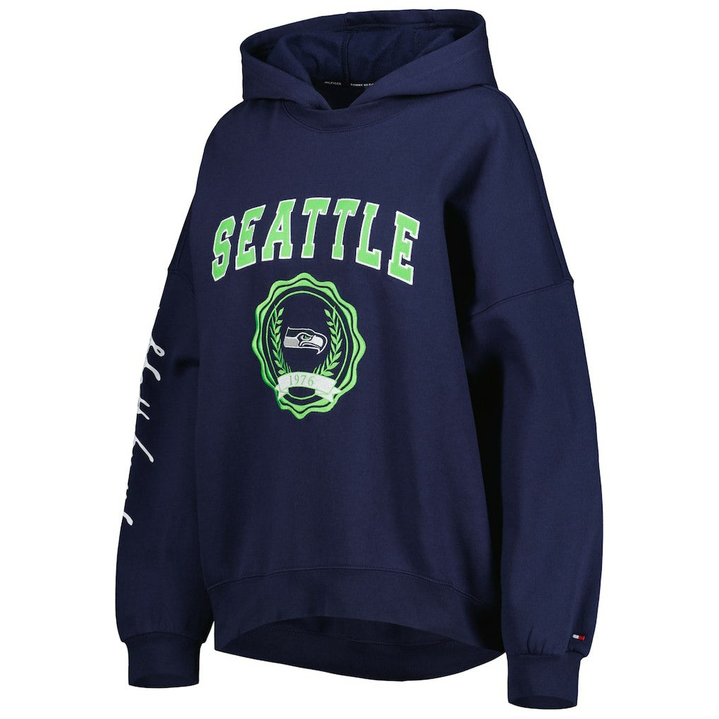 Seattle Seahawks Tommy Hilfiger Women's Becca Drop Shoulder Pullover Hoodie - College Navy Hoodies