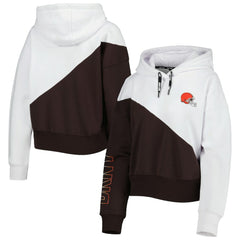 Cleveland Browns DKNY Sport Women's Bobbi Color Blocked Pullover Hoodie - White/Brown Hoodies