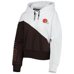 Cleveland Browns DKNY Sport Women's Bobbi Color Blocked Pullover Hoodie - White/Brown Hoodies